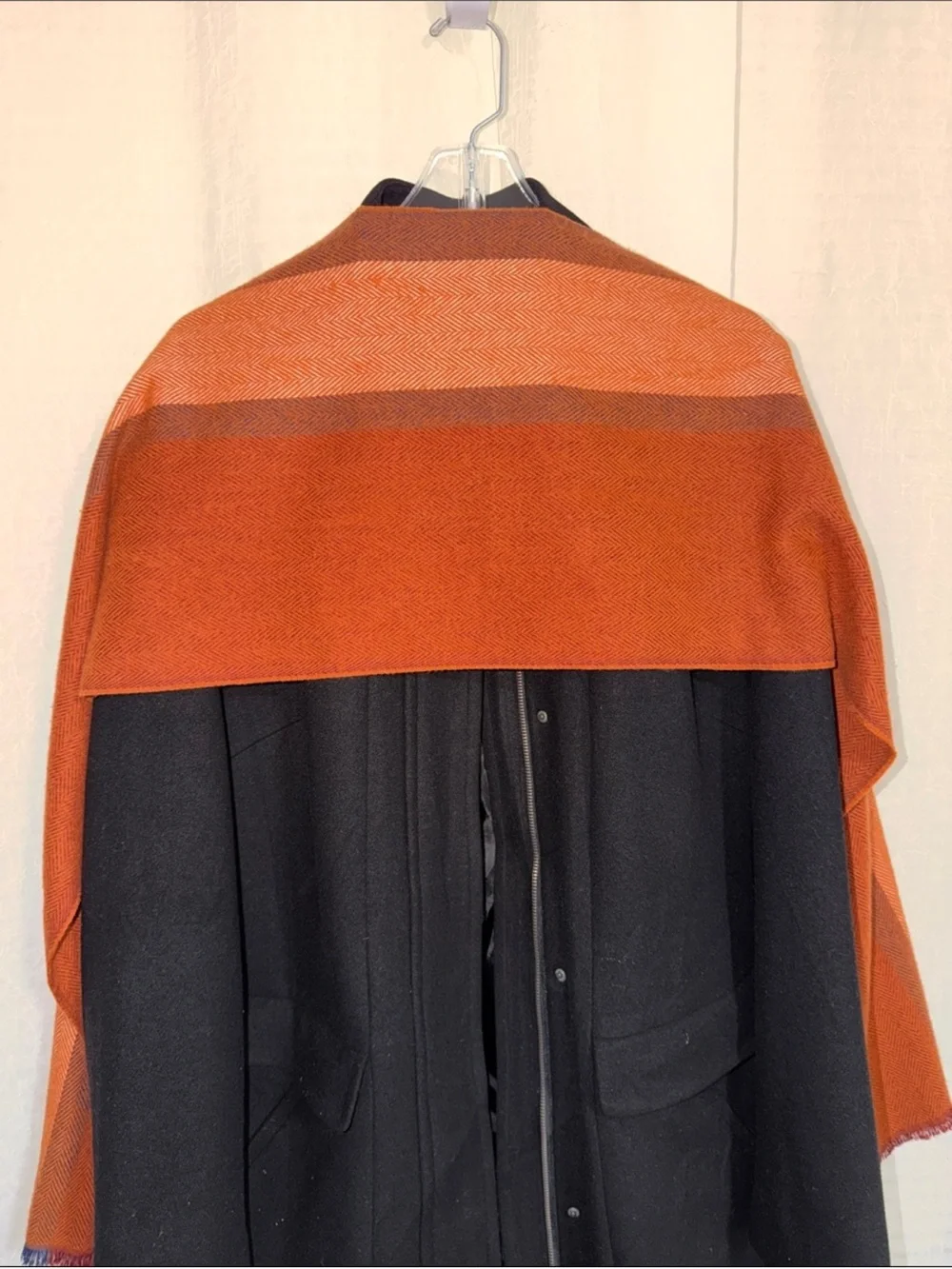 STUDIO HOP herringbone rust burnt orange cashmere blend fringe scarf